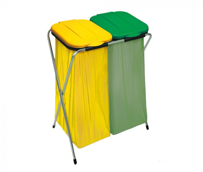 Suport saci de gunoi BRRO ECO 2, 66 x 42 x 78 cm, verde/galben, 2 saci x 130 l, pentru colectare selectiva si depozitare sticle [1]