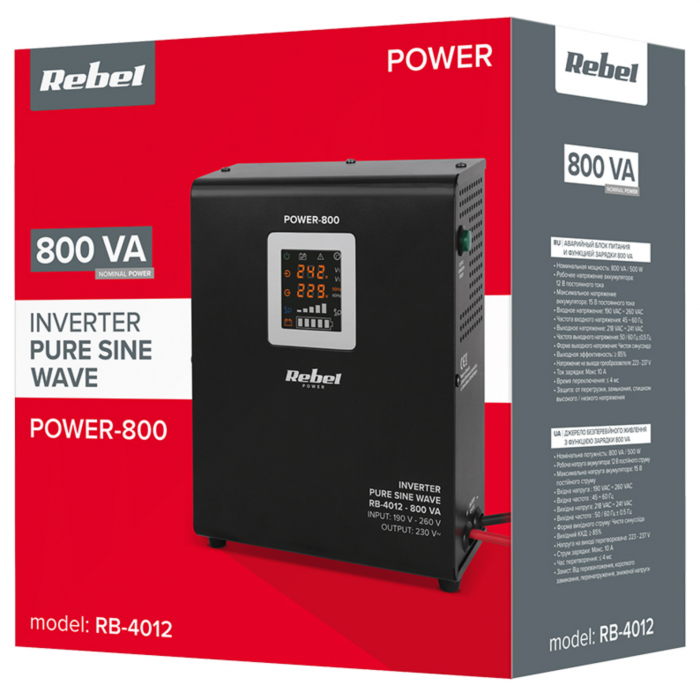 Ups pentru centrale termice, sinus pur, 800va, 500w, 12v, Rebel [5]