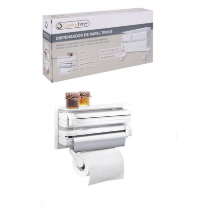 Suport perete cu 3 dispensere folii alimentare si hartie, Confortime, plastic, 37,5 x 7 x 25 cm [1]