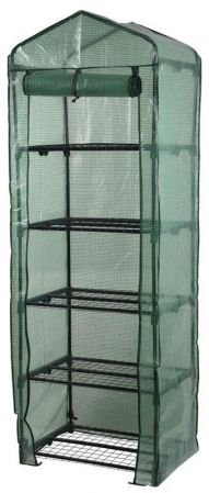 Mini sera pentru flori si legume, 5 nivele, cadru din metal, 69x49x200 cm, verde [0]