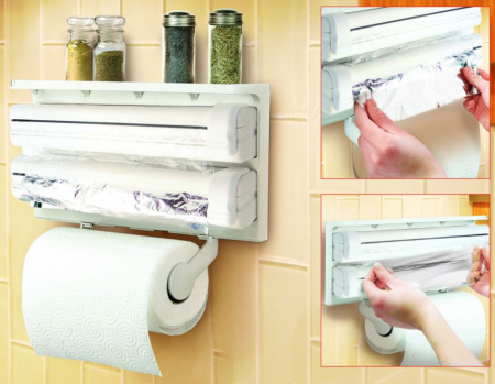 Suport perete cu 3 dispensere folii alimentare si hartie, Confortime, plastic, 37,5 x 7 x 25 cm [2]