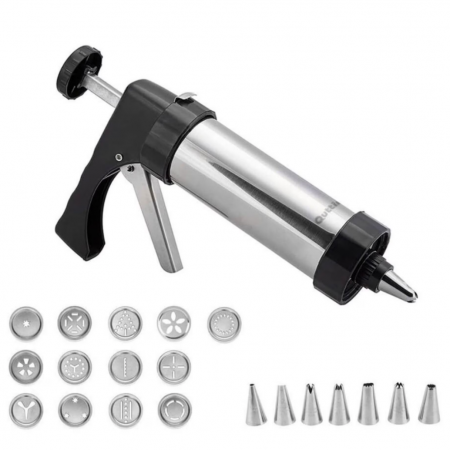 Aparat tip pistol, pentru biscuiti si ornare patiserie, 21 accesorii, inox, Quttin [0]