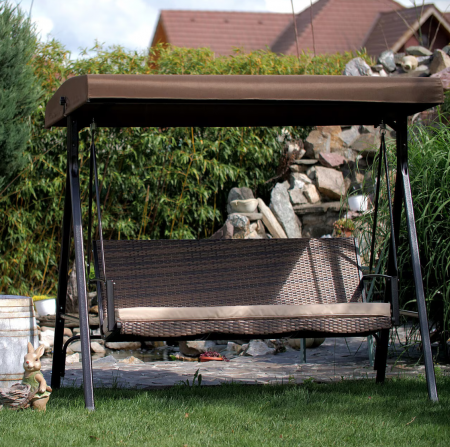 Balansoar gradina, 3 locuri, maro, ratan sintetic, 201x122x182 cm [9]