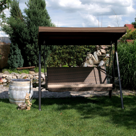 Balansoar gradina, 3 locuri, maro, ratan sintetic, 201x122x182 cm [7]