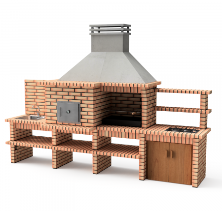 Bucatarii de vara Tuozi - Bucatarie de vara completa luxor royal gourmet din beton si caramida, 365 × 94 × 268 cm