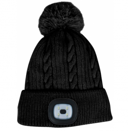 Caciuli - Caciula cu ciucuras, LED, reincarcabila prin USB, Strend Pro, neagra, marime L, 4xSMD, 60 de lumeni
