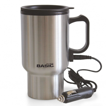 Cana termica pentru cafea/ceai, electrica, auto, inox, 400 ml, 12v, argintiu, Basic Home [0]