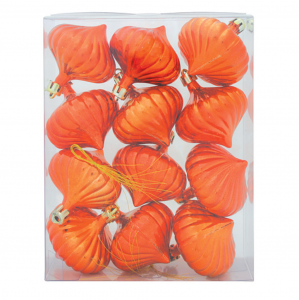CRACIUN - Set 12 globuri portocalii de Craciun realizate din plastic rezistent