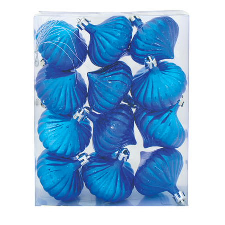 CRACIUN - Set 12 globuri albastre de Craciun realizate din plastic rezistent