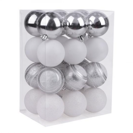 Globuri - Set 24 de globuri argintii pentru Craciun din plastic, magic home