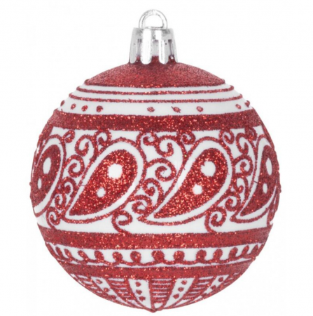 Set 8 globuri rosii cu ornamente albe, magic home [1]