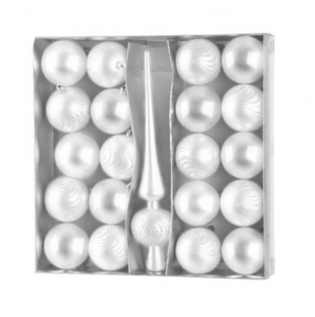 Globuri - Set 21 globuri si varf pentru bradul de craciun, alb perlat, diametru 6 cm, magic home