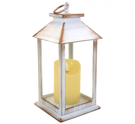 Figurine si decoratiuni Craciun - Felinar decorativ, LED, alb, 3xAAA, 14x14x33 cm