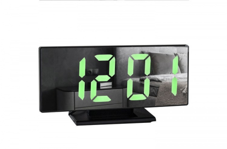 Ceas desteptator multifunctional, Iso Trade, Plastic, Functie de termometru/snooze, Aspect de oglinda, 19x10 cm, Negru [5]