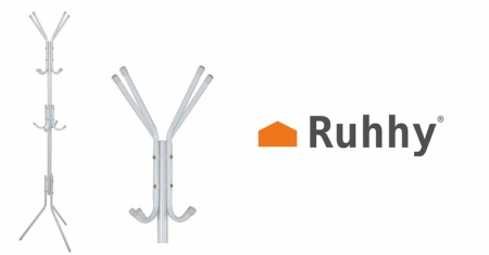 Cuier pentru hol, tip pom, 3 nivele, 12 agatatori, metal, negru, 170 cm, alb [4]