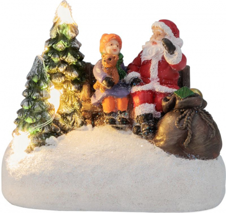 CRACIUN - Decorațiune de Crăciun MagicHome, Moș Crăciun cu un copil, LED, 2xAAA, pentru interior, 9,5x6x8 cm, cutie de vânzare 12 bucăți.