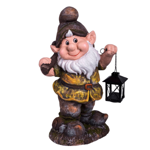 Accesorii pentru gradina - Decoratiune gradina, ceramica, pitic cu felinar si harlet, 25x20x45 cm