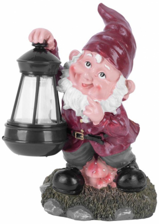 Accesorii pentru gradina - Decoratiune gradina, ceramica/plastic, lampa solara, pitic, 17x16x27 cm