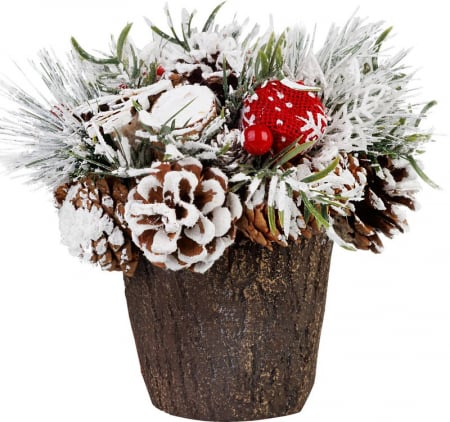 CRACIUN - Decoratiune ikebana MagicHome Crăciun, cu cetină de brad acoperită de zăpadă, imitație lemn, 18 cm