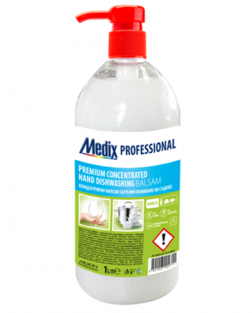 Detergenti de vase profesionali - Detergent de vase concentrat cu balsam pentru spălatul manual al veselei cu ingredient antibacterian, 1 litru, Medix Professional