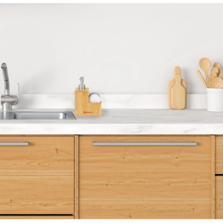 Dispenser detergent lichid si burete pentru vase din lemn, Quttin, 13.4x7x19.5cm [1]