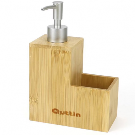 Sanitare - Dispenser detergent lichid si burete pentru vase din lemn, Quttin, 13.4x7x19.5cm