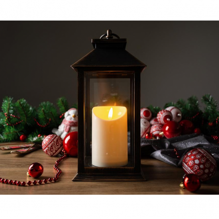 Figurine si decoratiuni Craciun - Felinar cu lumanare led, negru, LED, 3xAAA, 11x11x4 cm, MagicHome