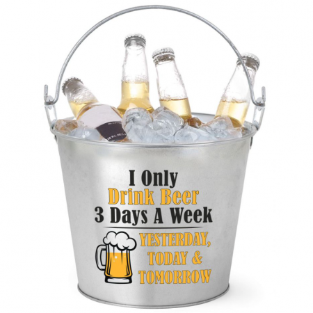 Galeata din otel galvanizat pentru servire bere cu deschizator sticle integrat, "i only drink beer", 5 litrii, 23x17x18 cm, Privilege [0]