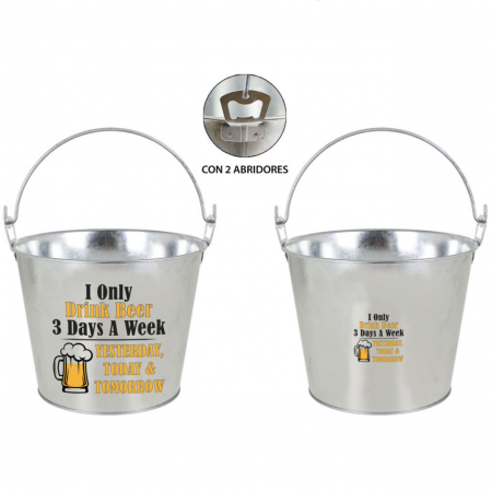 Galeata din otel galvanizat pentru servire bere cu deschizator sticle integrat, "i only drink beer", 5 litrii, 23x17x18 cm, Privilege [2]