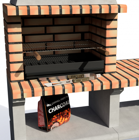 Gratar pentru gradina sines XL cu masa de lucru din beton si caramida, 144 × 58 × 200 cm [1]