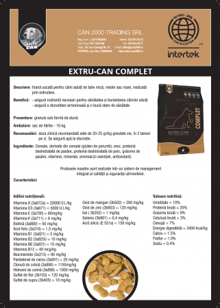 Hrana uscata cu pui pentru caini adulti, Extru Can Complet, 10 Kg [1]