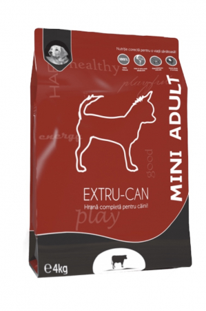 Hrana pentru animale - Hrana uscata pentru caini adulti de talie mica si foarte mica, EXTRU CAN, cu vita, 4 Kg
