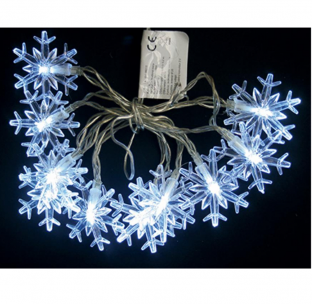 Instalatie luminoasa in forma de fulgi de nea pentru craciun, 90 cm lungime, 10 leduri lumina rece, 2xAA, calbu alimentare 30 cm, IP20, MagicHome [0]