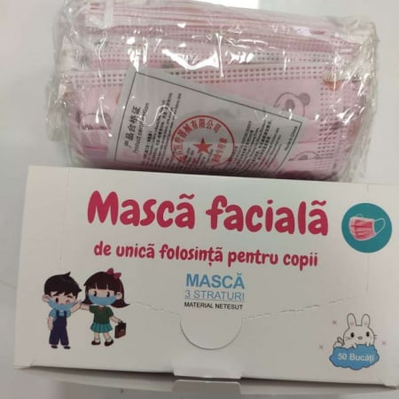 MASCA FACIALA PENTRU COPII, FLIPPY, 3 STRATURI SI 3 PLIURI, ROZ - 50 BUCATI [2]