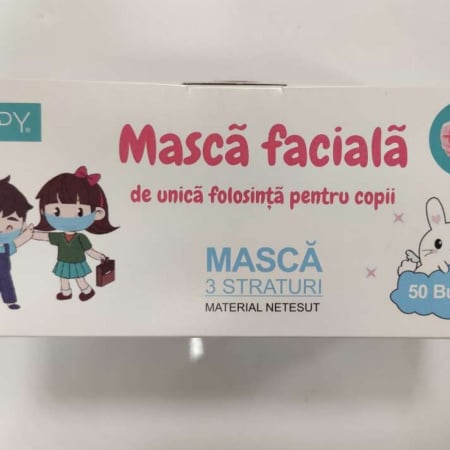 MASCA FACIALA PENTRU COPII, FLIPPY, 3 STRATURI SI 3 PLIURI, ROZ - 50 BUCATI [1]