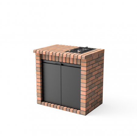 Bucatarii de vara Tuozi - Modul pentru gradina cu plita in 2 ochiuri si dulap Volterra din beton si caramida, 95.5 × 70 × 88 cm