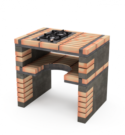 Mobilier gradina - Masa de lucru pentru gradina cu plita pe gaz, Califórnia, din beton si caramida, 86.5 × 64 × 80 cm