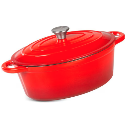Oala de fonta ovala, emailata cu capac, maner din inox, rosie, 4.4 L, Magic Home [0]