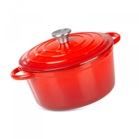 Oale si cratite - Oala din fonta MagicHome, emailata, rosie, cu capac, 4L, diametru 24 cm