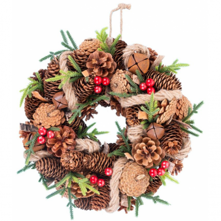 Coroana de Craciun MagicHome cu conuri de pin, multicolor, diametru 30 centimetri [0]