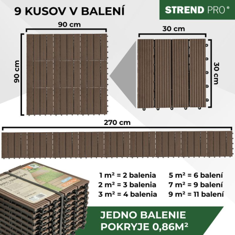 Podea de grădină din plastic, set 9 buc, 31x31cm, maro închis, Strend Pro [6]