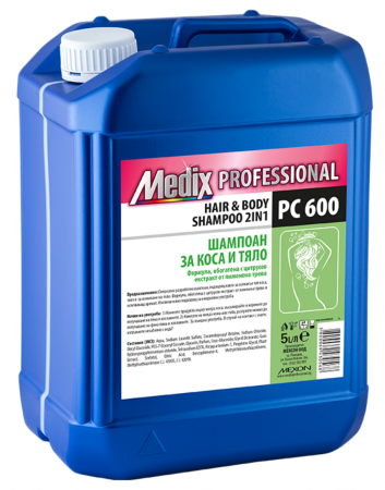 Gel de dus si sampon - Sampon pentru par si corp 2 in 1, PC 600, 5 litrii, Medix Professional