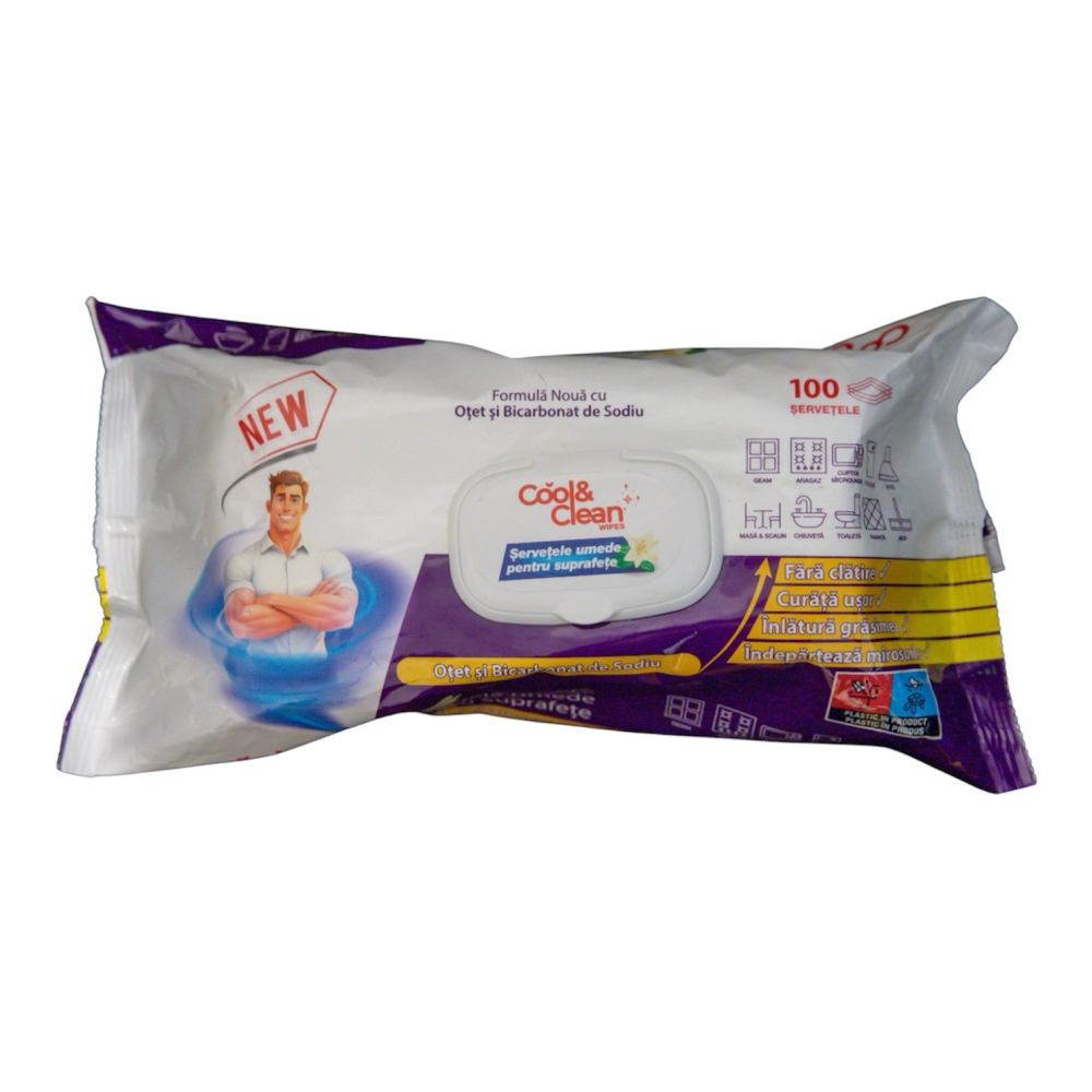 Servetele umede - Șervețele umede multisuprafețe cu oțet și bicarbonat 100 buc | Cool & Clean