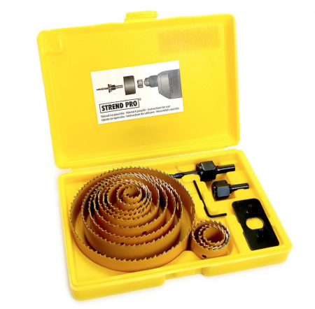 Scule, unelte si masini - Freze circulare bi-metal, pentru rigips, lemn, set 16 buc, 19-127 mm, Strend Pro