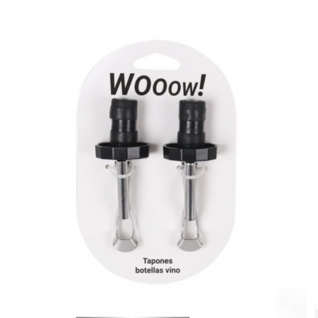 Set 2 dopuri pentru sticlele de vin din cauciuc si inox, Wooow, negru [2]
