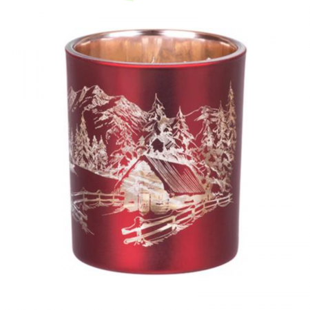 Suporturi lumanari - Set 2 suporturi de lumanare decorativ pentru Craciun, rosu, MagicHome, 6x7x25 cm