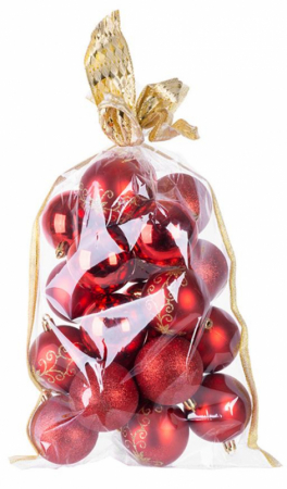 Globuri - Set 20 globuri pentru bradul de Craciun cu ambalaj festiv, diametru 6 cm, rosii, material plastic, MagicHome