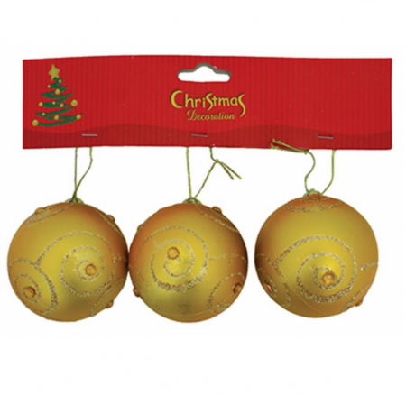 Globuri - Set 3 globuri pentru bradul de Craciun, MagicHome, aurii, diametru 6 cm