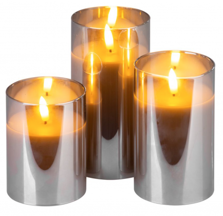 Set 3 lumanari cu led din ceara cu suport de stcla si efect de flacara, 3xAAA, MagicHome [0]