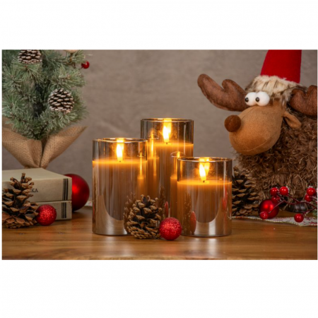 Set 3 lumanari cu led din ceara cu suport de stcla si efect de flacara, 3xAAA, MagicHome [2]